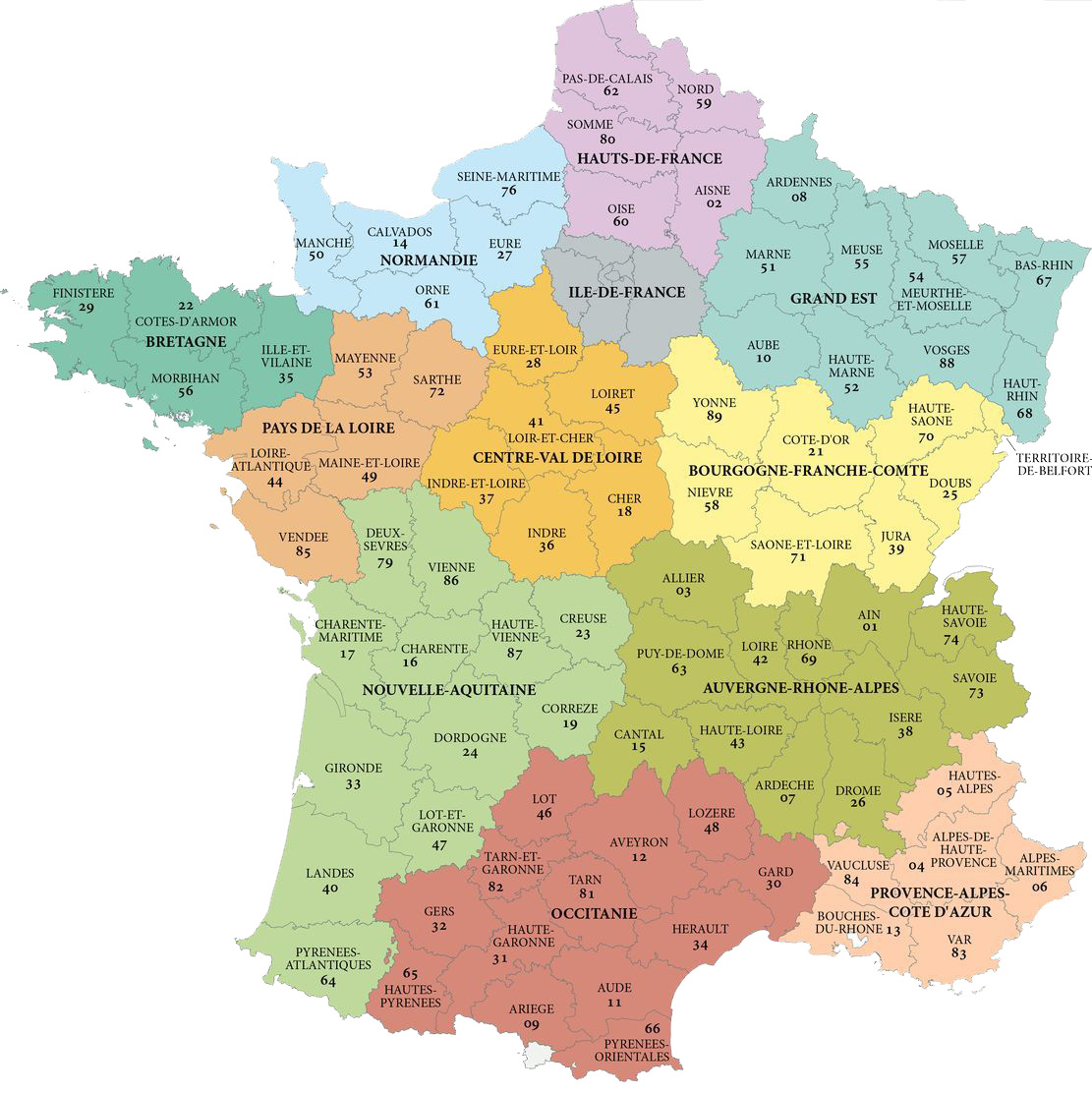 22 Régions En France - Les Departements De France destiné Les 22 Régions De France Métropolitaine