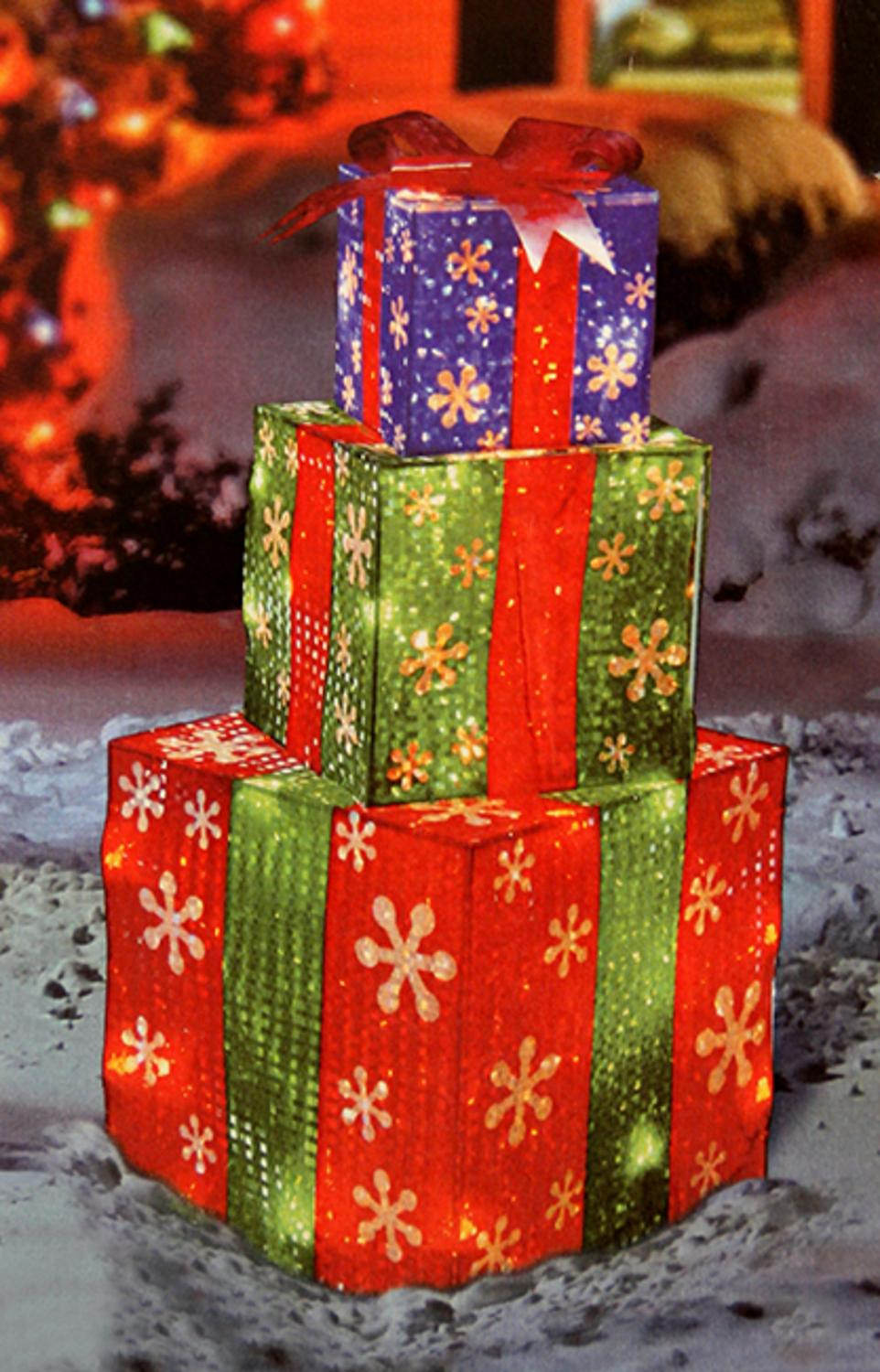 24&amp;quot; Stacked Holographic Snowflake Present Lighted concernant Noel Noel Noel