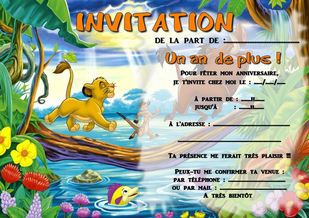 5 Ou 12 Cartes Invitation Anniversaire Le Roi Lion Réf 307 dedans Les Invitations D Anniversaire