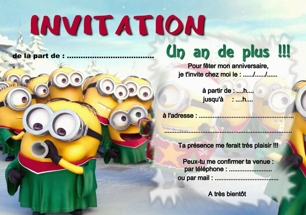 5 Ou 12 Cartes Invitation Anniversaire Les Minions Réf 254 avec Les Invitations D Anniversaire