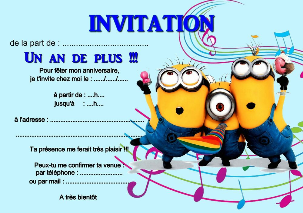 5 Ou 12 Cartes Invitation Anniversaire Les Minions Réf 279 à Carte Anniversaire Garçon Gratuite À Imprimer