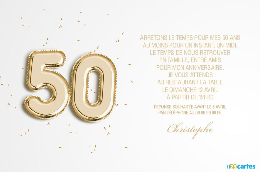 50 Ans Ballons Âge - Invitation Anniversaire | 123Cartes concernant Carte Invitation Anniversaire 50 Ans Gratuite A Imprimer