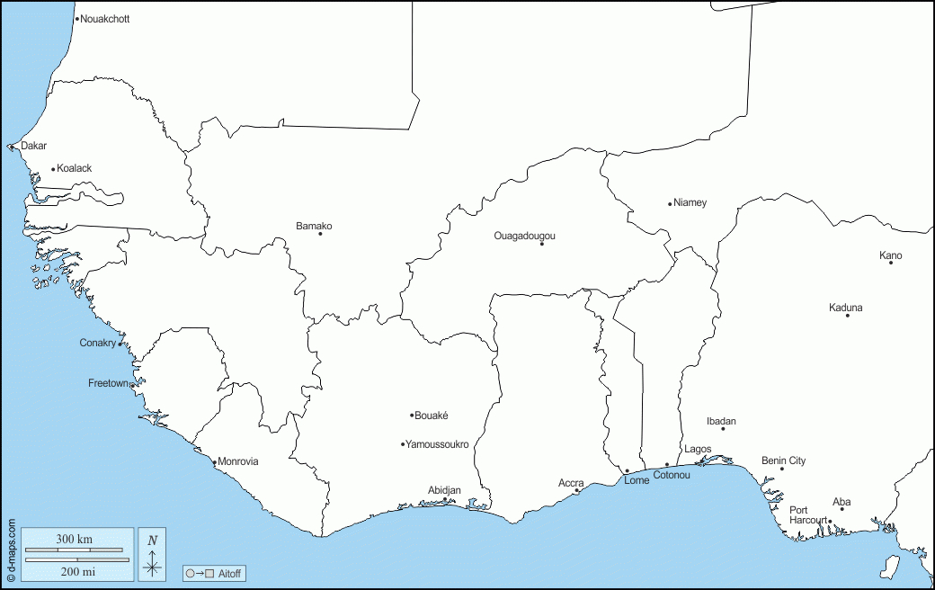 Afrique De L&amp;#039;Ouest Carte Géographique Gratuite, Carte dedans Carte Vierge Afrique