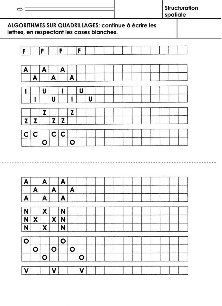 Alphabet, Algorithmes Sur Quadrillages - École Maternelle pour Algorithme En Maternelle