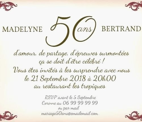 Anniversaire 50 Ans De Mariage Message - Existeo.fr concernant Carte Invitation Pour 50 Ans De Mariage