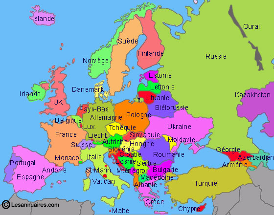 Annuaire Europe : Les Annuaires Des 50 Pays Du Continent à Carte Europe Capitales Et Pays