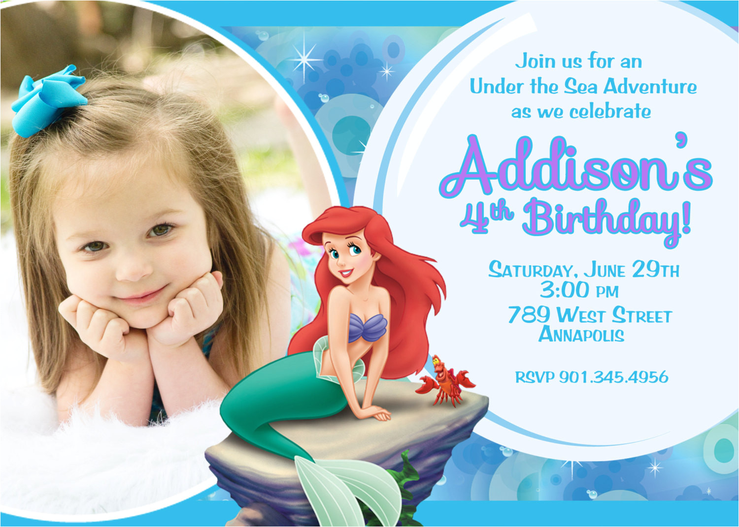 Ariel Birthday Invitation Template | Wmmfitness intérieur Invitation Anniversaire Ariel