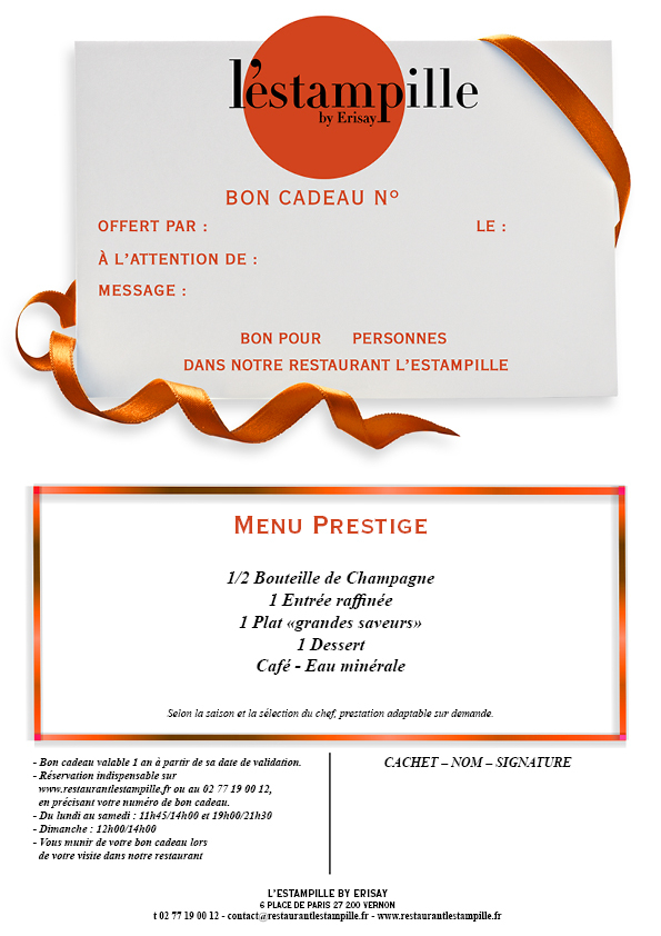 Bon Cadeau Menu Restaurant Prestige Estampille - Boutique à Cadeau Invitation Restaurant