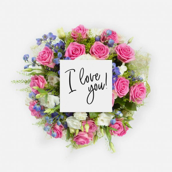 Bouquet De Fleurs Fraîches Et Carte Avec Des Mots Que Je T concernant Je T Aime Avec Des Fleurs