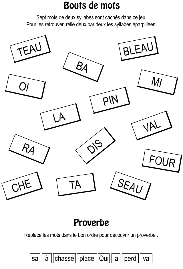 Bouts De Mots, Proverbe - Turbulus, Jeux Pour Enfants dedans Exercice De Memoire À Imprimer