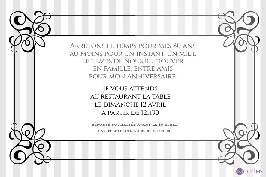 Cadre Victorien - Carte Invitation Anniversaire 80 Ans pour Invitation Anniversaire Surprise 50 Ans