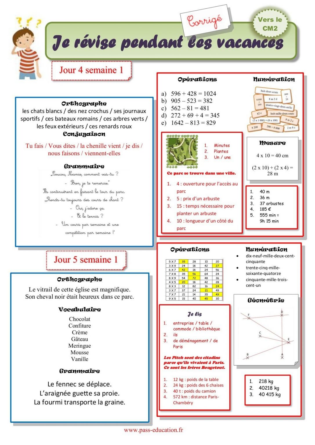 Cahier De Vacances Gratuit À Imprimer - Cm1 Vers Le Cm2 destiné Devoir ...