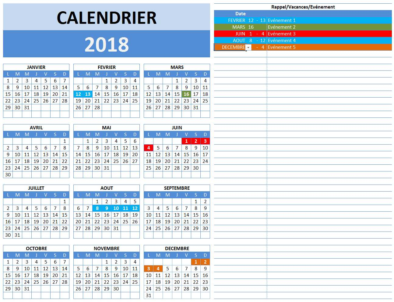 Calendrier 2018 | Tableau Excel intérieur Calendrier 2018 Imprimable Gratuit