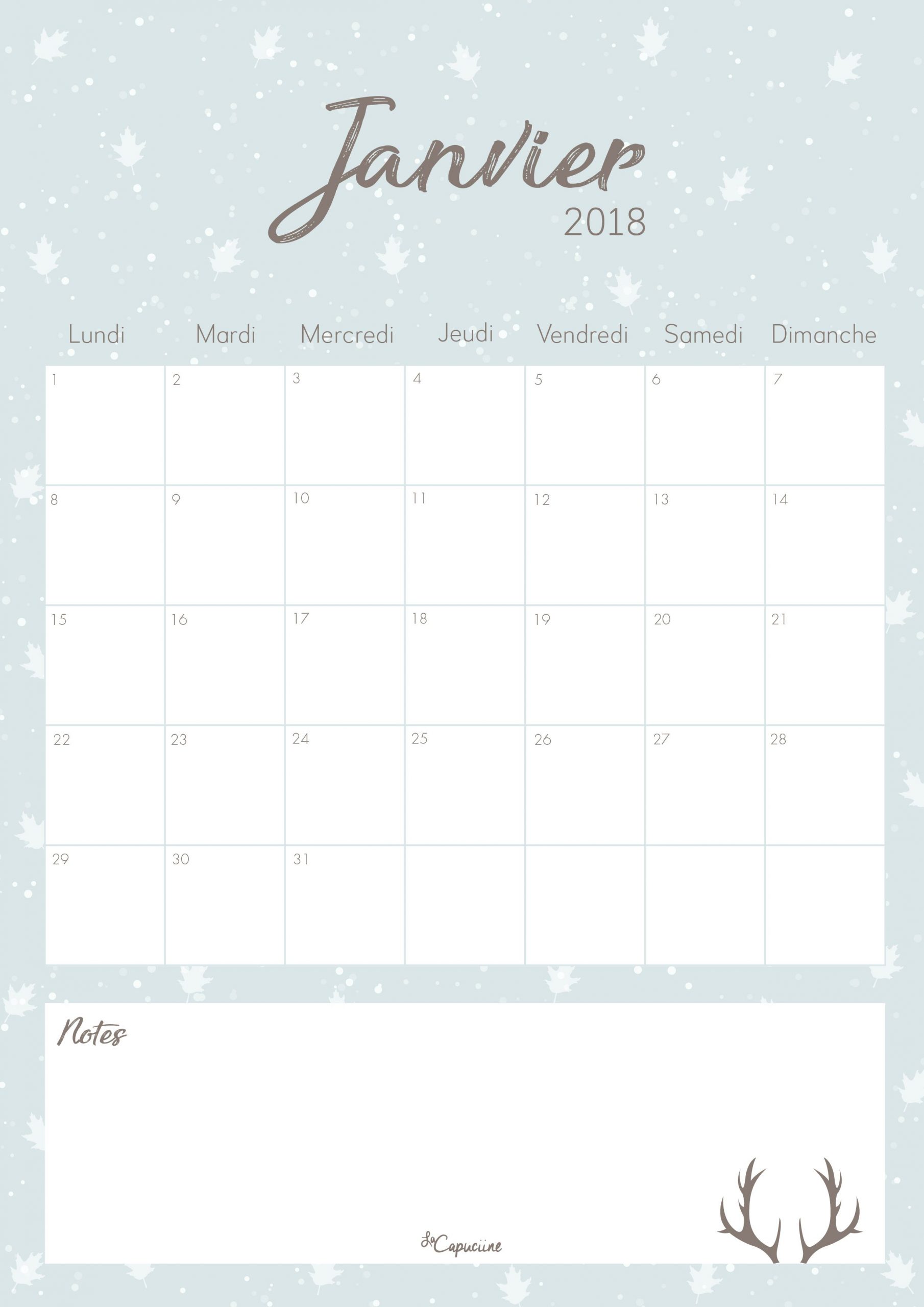 Calendrier - Janvier 2018 | Calendrier Janvier, Calendrier intérieur Calendrier Mensuel 2018 À Imprimer