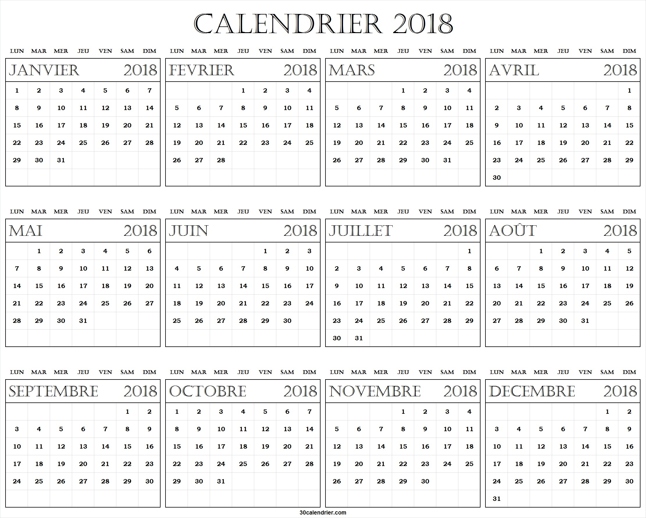 Calendrier Mensuel 2018 À Imprimer | Imprimer Calendrier dedans Calendrier Mensuel 2018 À Imprimer