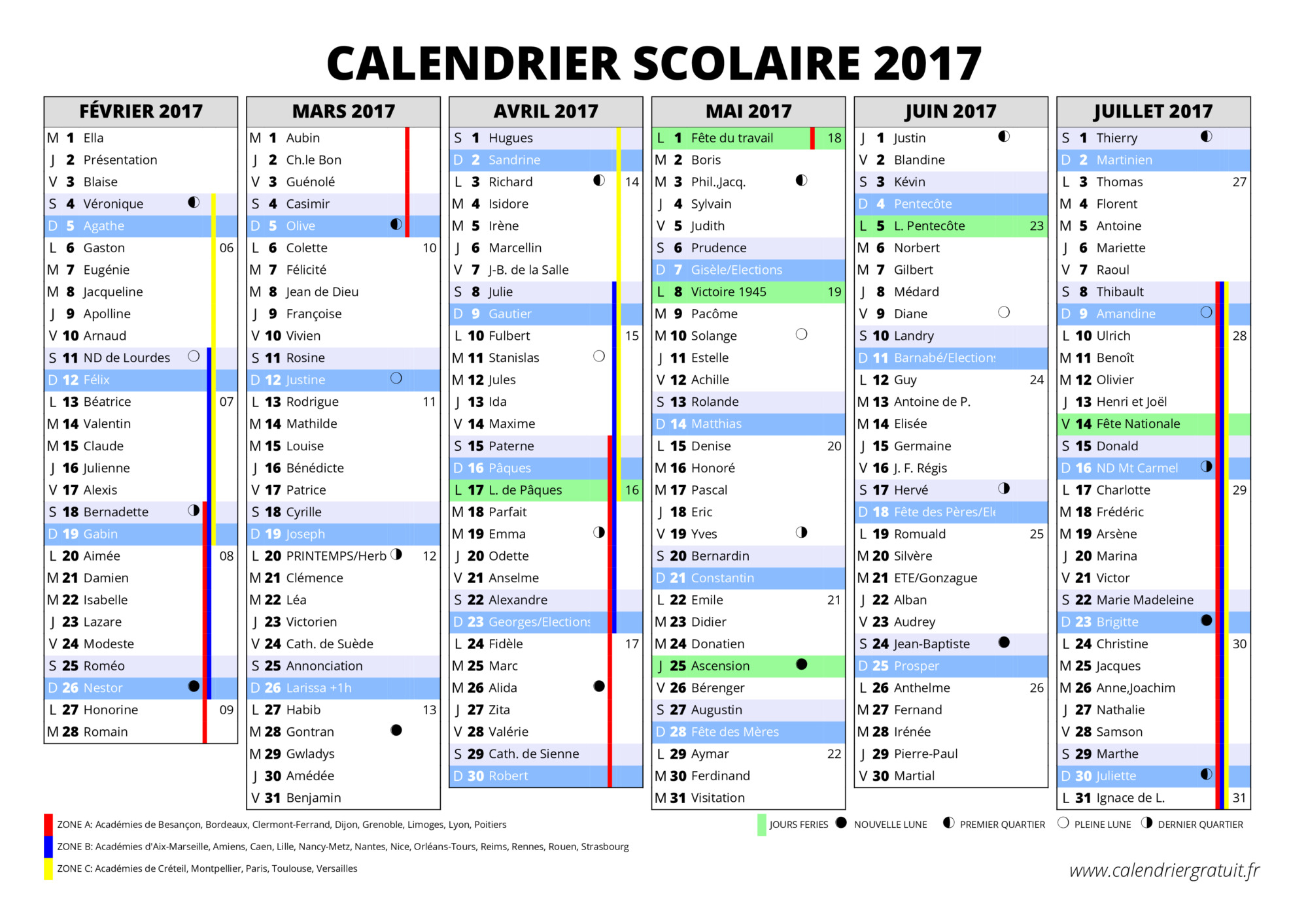 Calendrier Scolaire 2016 Et 2017 À Imprimer concernant Calendrier 2017 À Imprimer Avec Vacances Scolaires