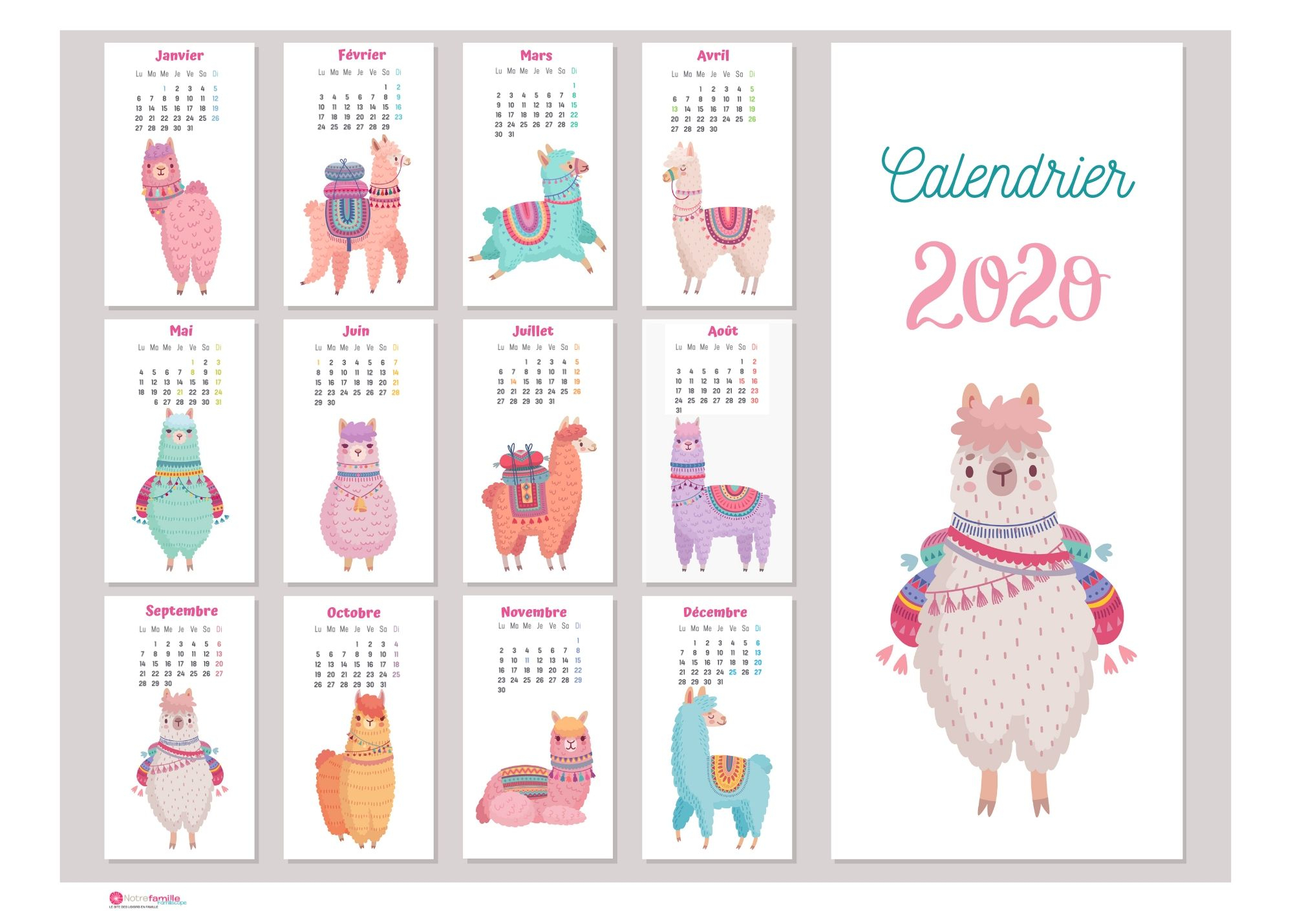Calendriers 2020 À Imprimer Pour Les Enfants tout Calendrier D Anniversaire Gratuit À Imprimer