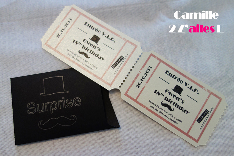 Camille 2 Z'Ailes E | Faire-Part Mini-Pochette Ticket De tout Texte Invitation Anniversaire Theme Cinema
