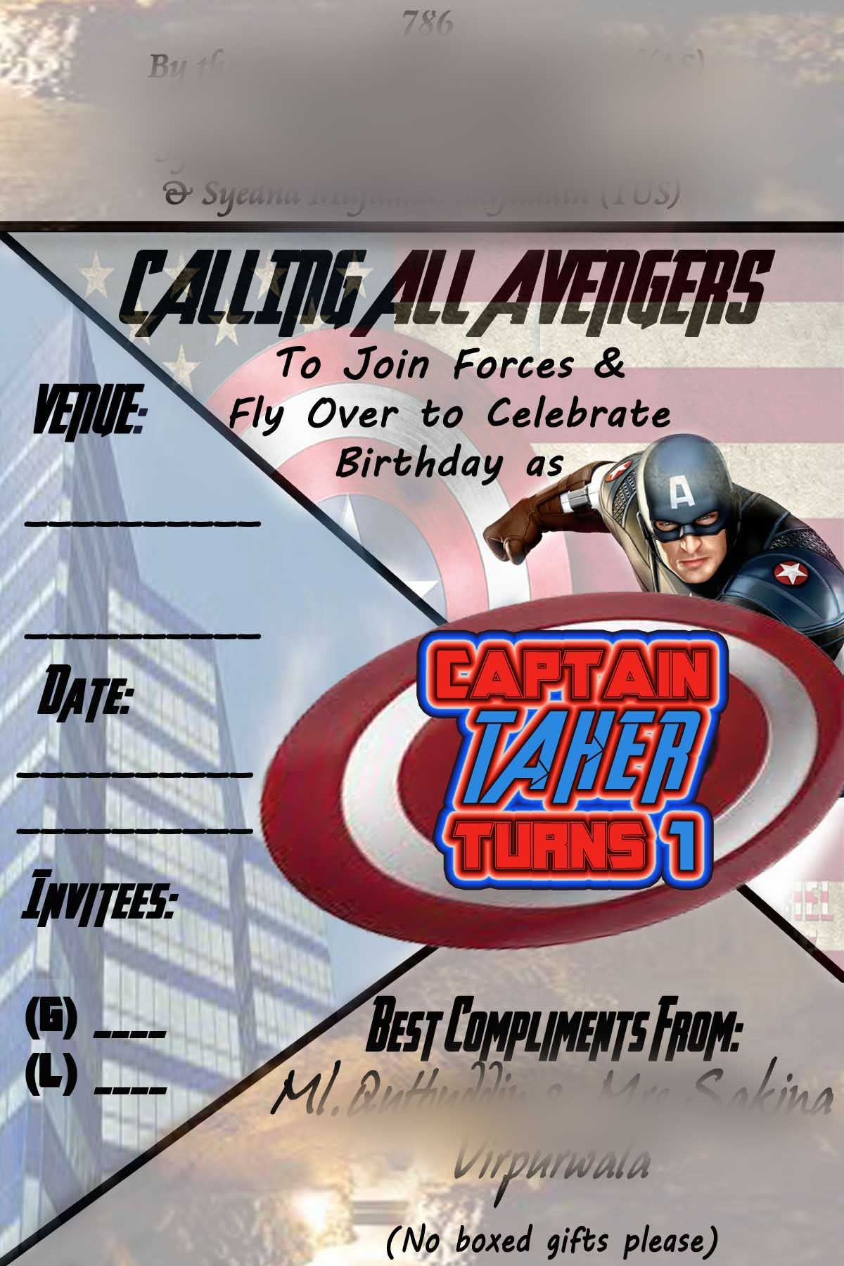 Captain America Bday Card Invites | America Themed Party à Carte Invitation Anniversaire Captain America