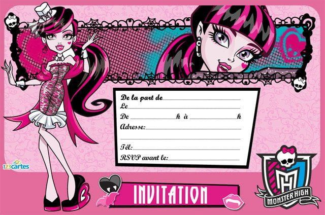 Carte D'Anniversaire Gratuite À Imprimer Monster High concernant Invitation Anniversaire Monster High