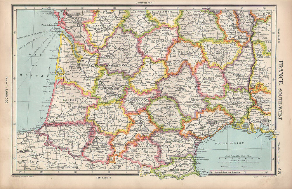 Carte De 1952 ~ France Sud-Ouest ~ Basses Pyrenees Landes dedans Carte Du Sud De La France Détaillée