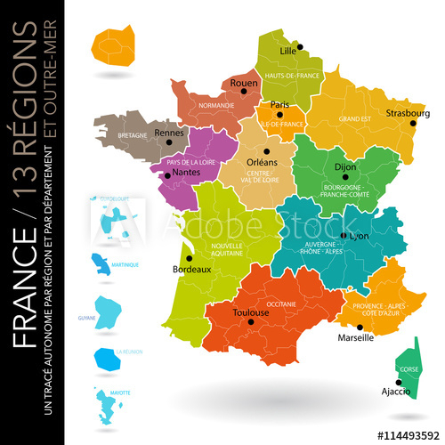 Carte De France 13 Régions (Nouveaux Noms (2016 intérieur Carte Des 13 Régions