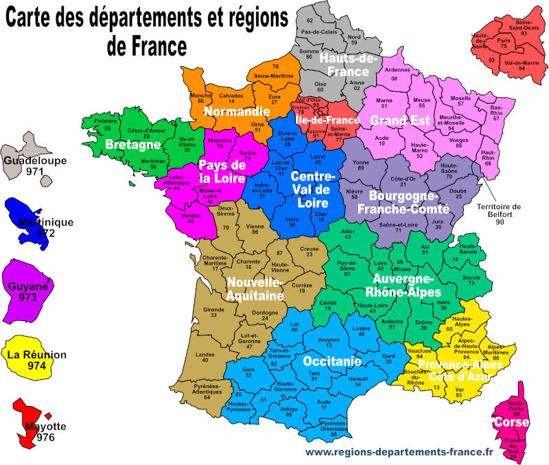 Carte De France Avec Régions Et Départements pour Carte De France Détaillée A Imprimer
