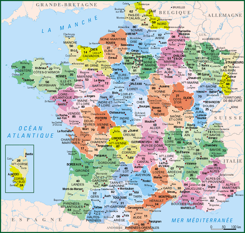 Carte De France Departements : Carte Des Départements De avec Carte France Avec Region