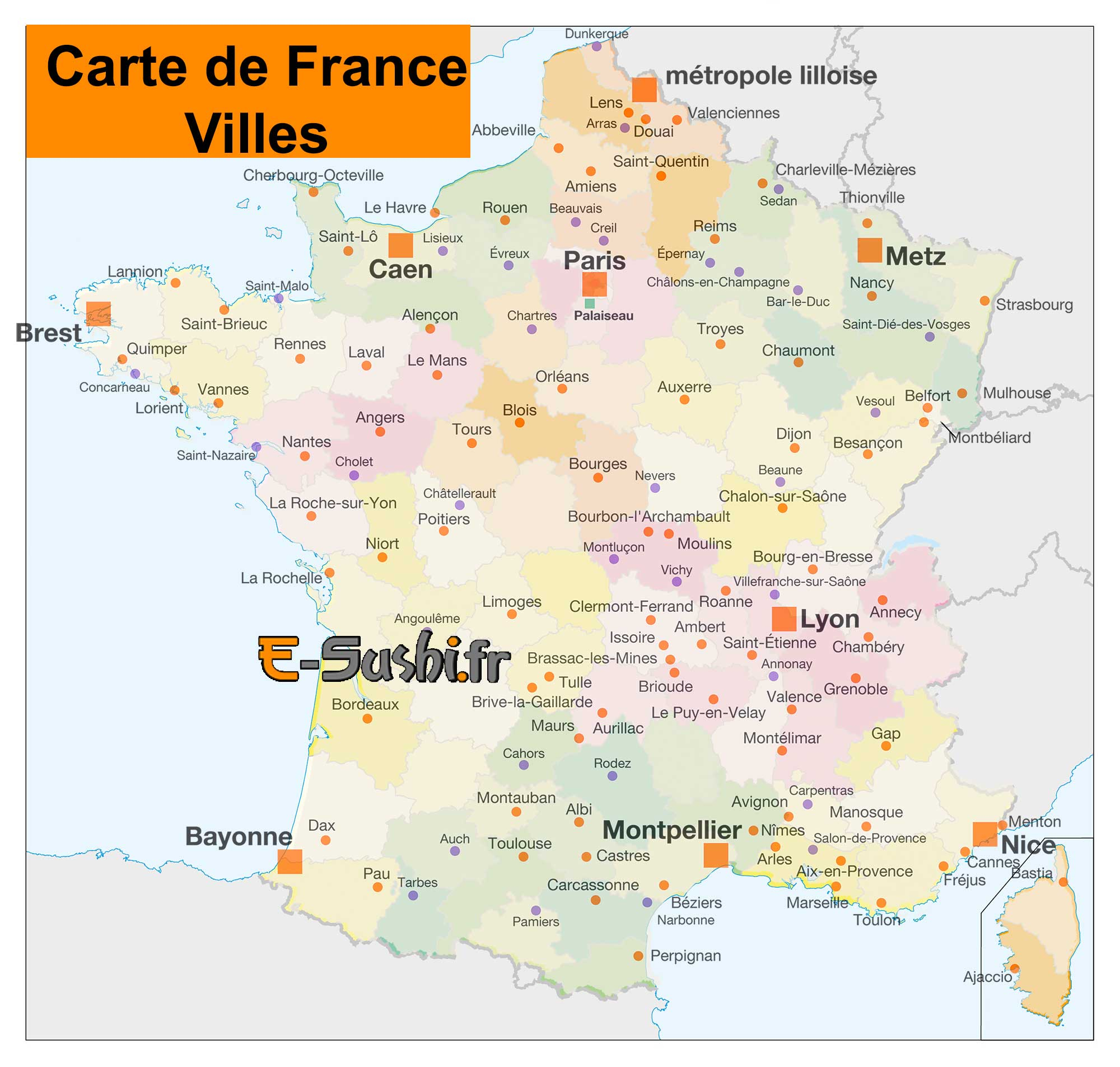 Carte De France Jeu Placer Villes à Carte De France Avec Nom Des Villes