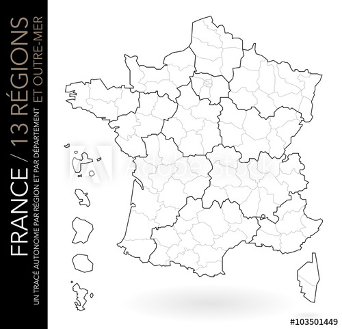 Carte De France Muette / 13 Régions Et Outre-Mer Avec dedans Carte Des Régions À Compléter