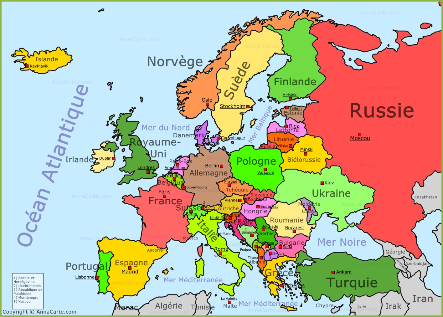 Carte De L Europe Capitales - Primanyc intérieur Carte Europe Pays Capitales