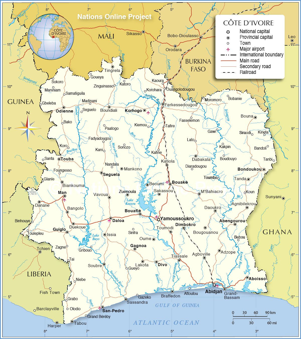 Carte De La Côte D&amp;#039;Ivoire - Routière, Administrative tout Carte Europe 2017