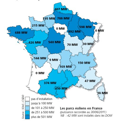 Carte De La Production Éolienne Française En 2010 - Twi intérieur Nombre De Régions En France 2017