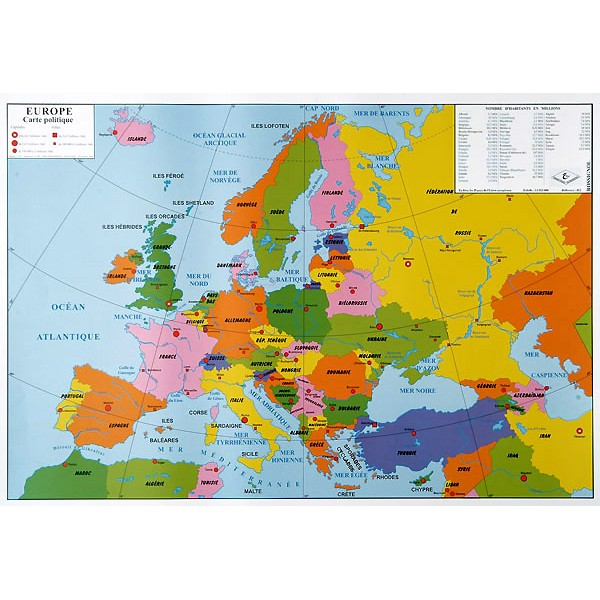 Carte De L&amp;#039;Europe Physique Et Politique 124X80 Cm intérieur Carte De L Europe À Imprimer