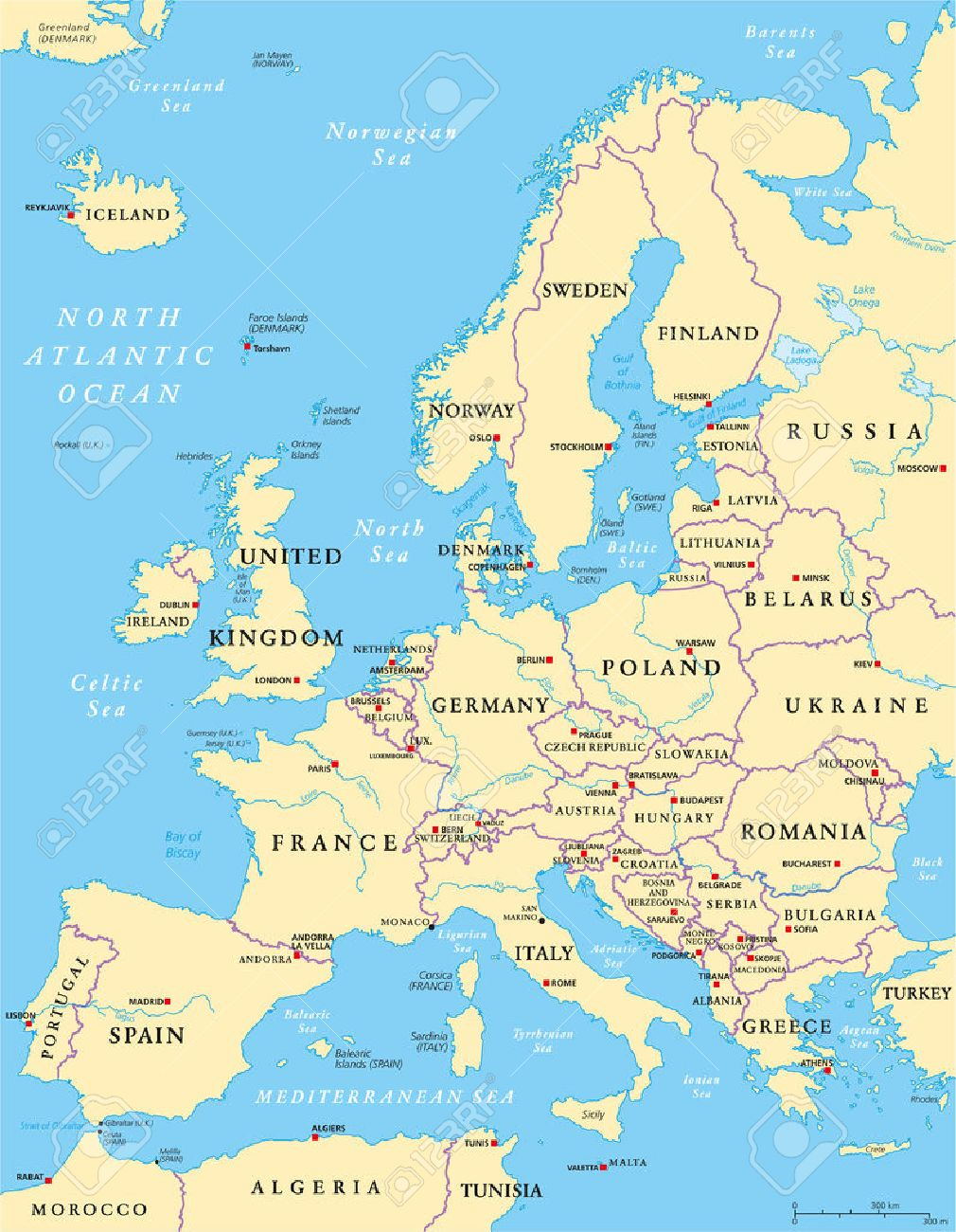 Carte De L&amp;#039;Europe Politique Et La Région Environnante concernant Carte D Europe Capitale