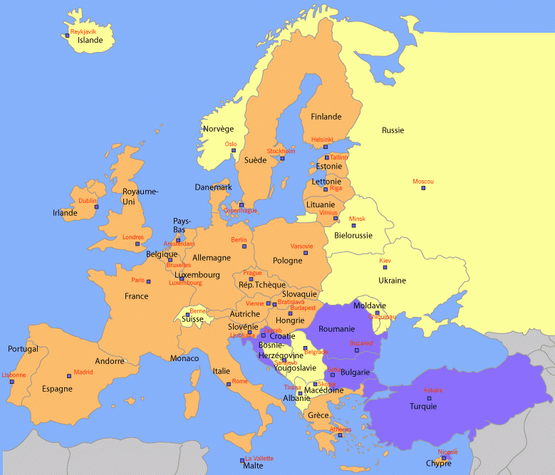 Carte De L&amp;#039;Union Europeenne Avec Capital pour Carte Pays D Europe