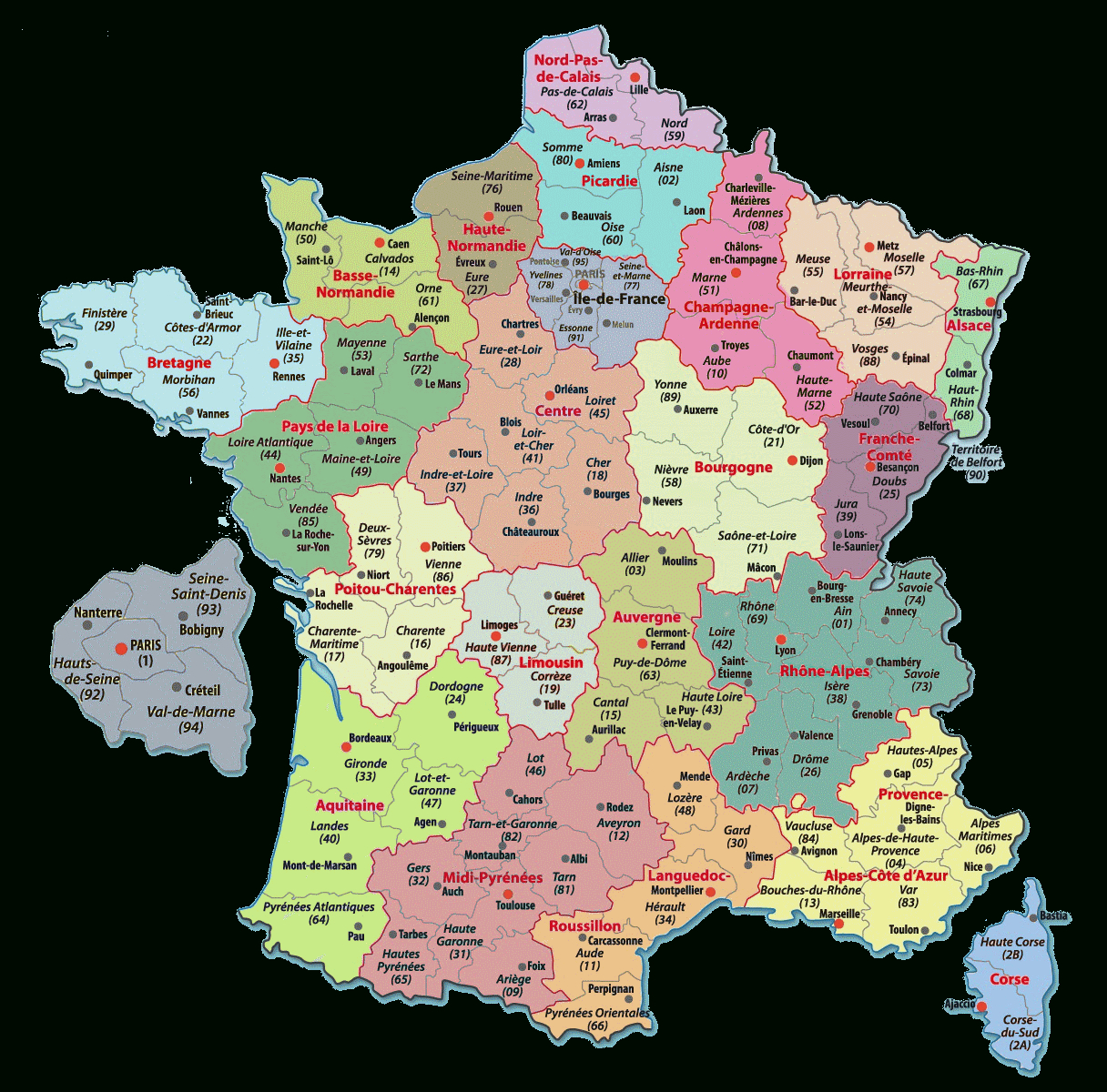 Carte Départements Régions France - Les Departements De France destiné Carte De Region France