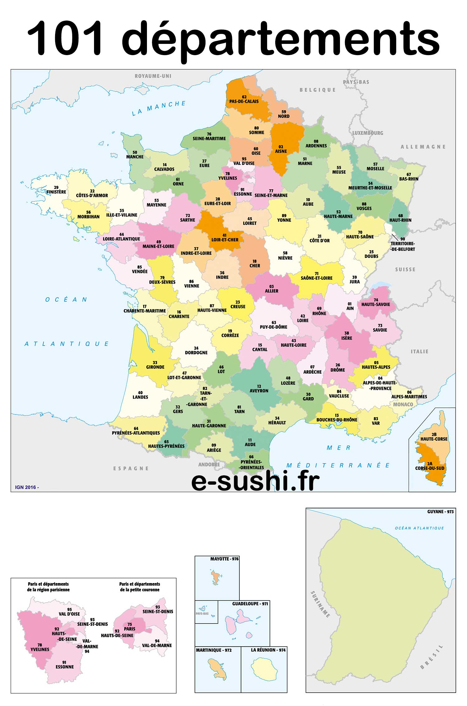 Carte Des 101 Départements - Arts Et Voyages à Listes Des Départements Français