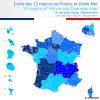 Carte Des 13 Régions De France Et Outre-Mer Bleue Avec Le à Acheter Carte De France