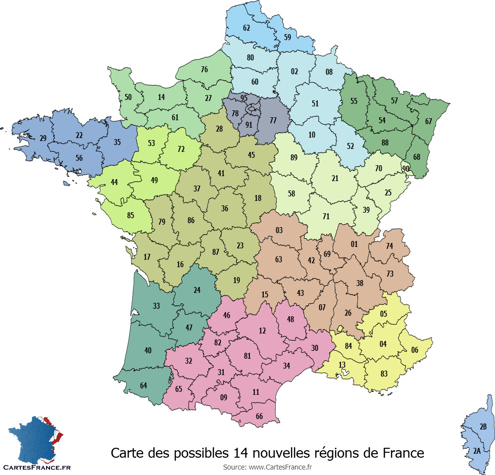 Carte Des 14 Nouvelles Régions destiné Plan De La France Par Departement