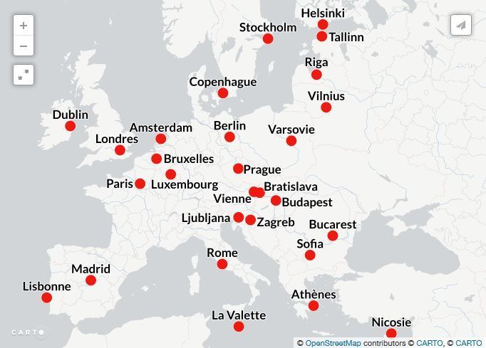 Carte Des Capitales Européennes | Lisbonne, Varsovie, La concernant Union Européenne Capitales