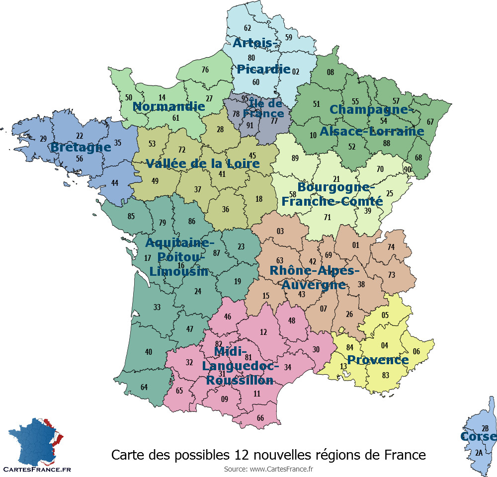 Carte Des Nouvelles Régions En 2017 serapportantà Carte Des 13 Nouvelles Régions De France