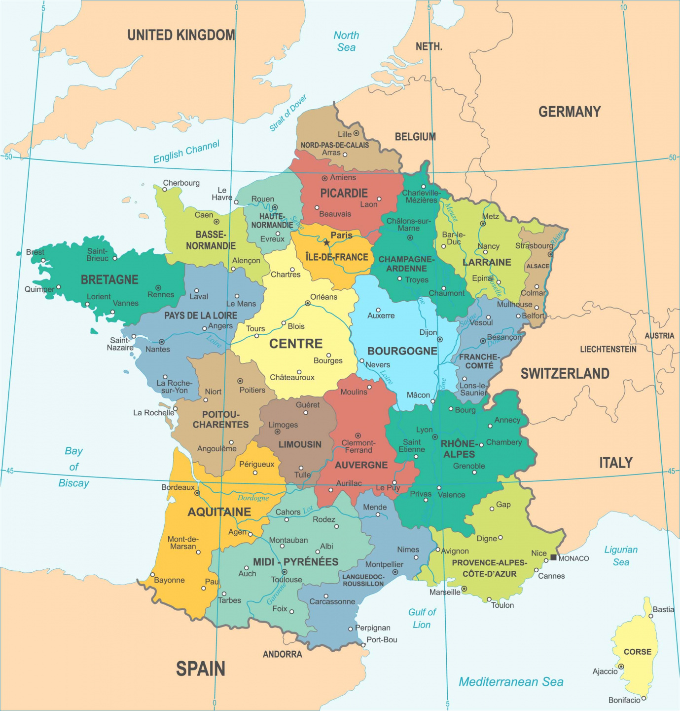 Carte Des Régions De France (22 Régions De La Métropole destiné Carte De La France Région