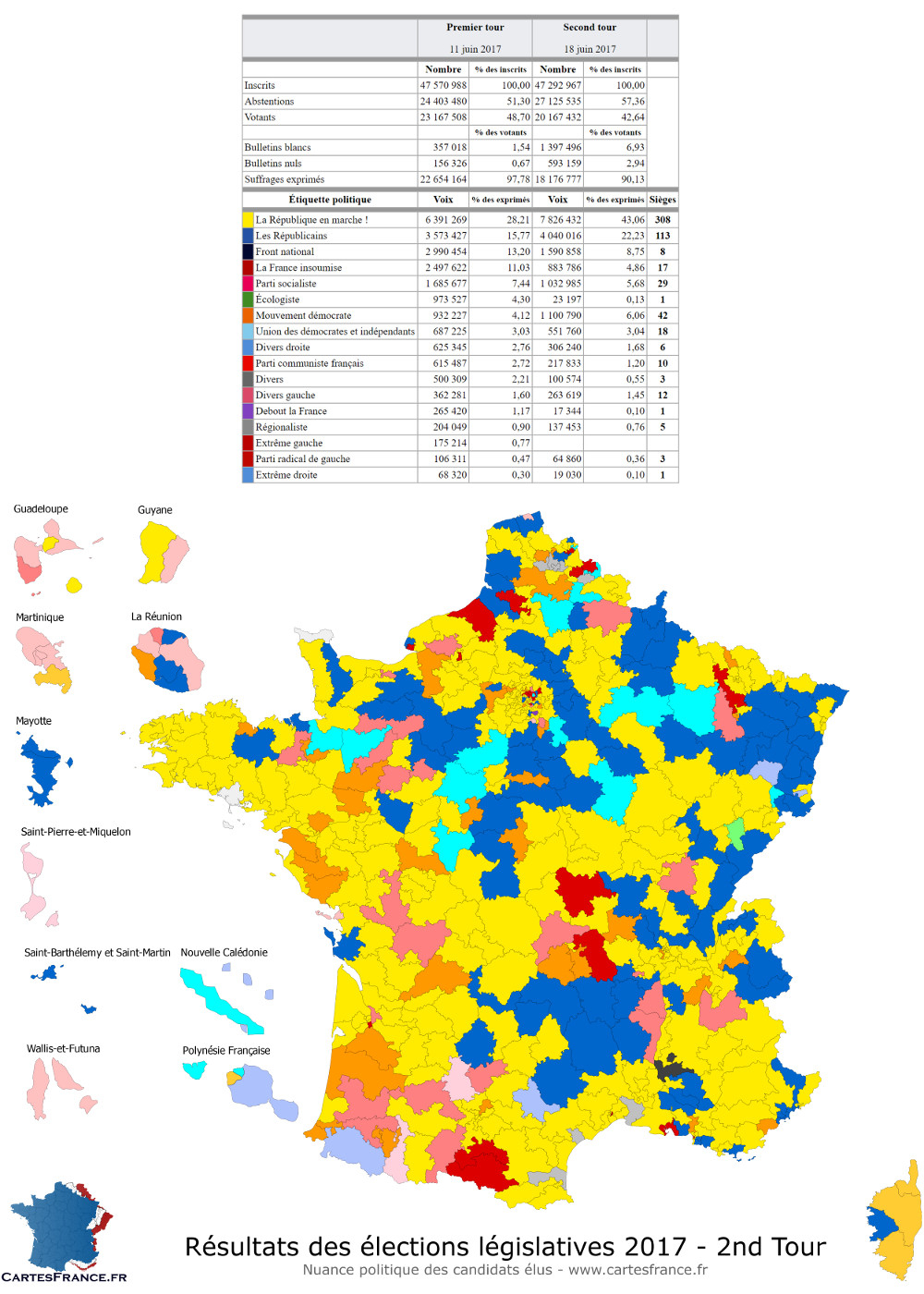 Carte Des Résultats Du 2Nd Tour Des Élections Législatives tout Carte Des Départements De France 2017