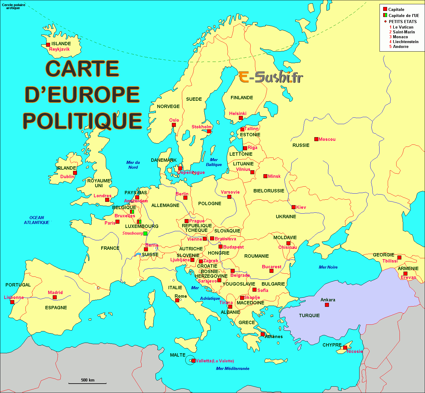 Carte D'Europe Avec Pays Et Capitales encequiconcerne Carte Du Monde Avec Capitales Et Pays