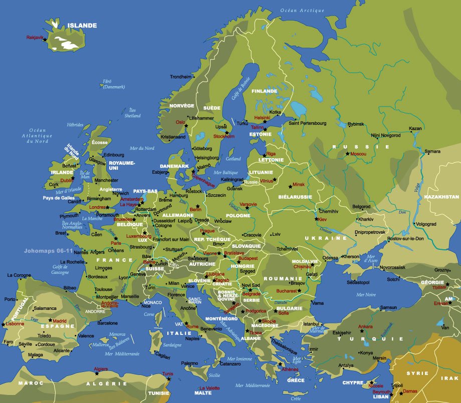 Carte D'Europe - Johomaps destiné Carte De L Europe Capitales