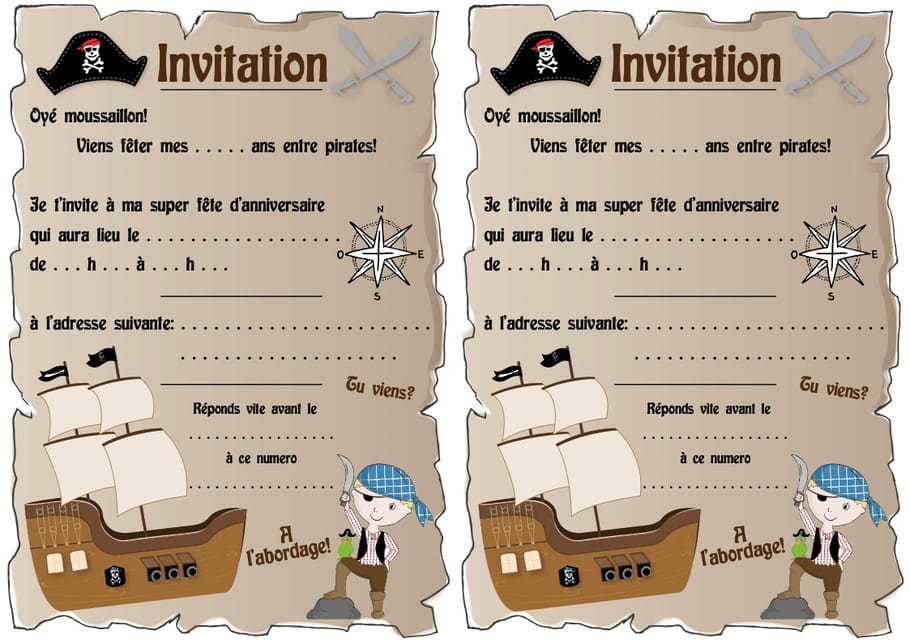 Carte D'Invitation D'Anniversaire Thème Pirates tout Invitation Anniversaire Pirate Fille