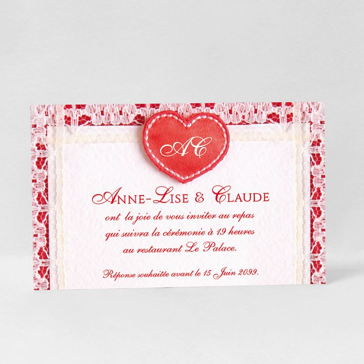 Carte D&amp;#039;Invitation Rouge, Dentelle Et Perles | Invitation dedans Carte D Invitation Mariage Pas Cher