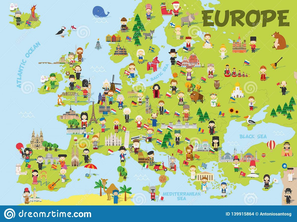 Carte Drôle De Bande Dessinée De L&amp;#039;Europe Avec Les Enfants intérieur Carte Europe Enfant