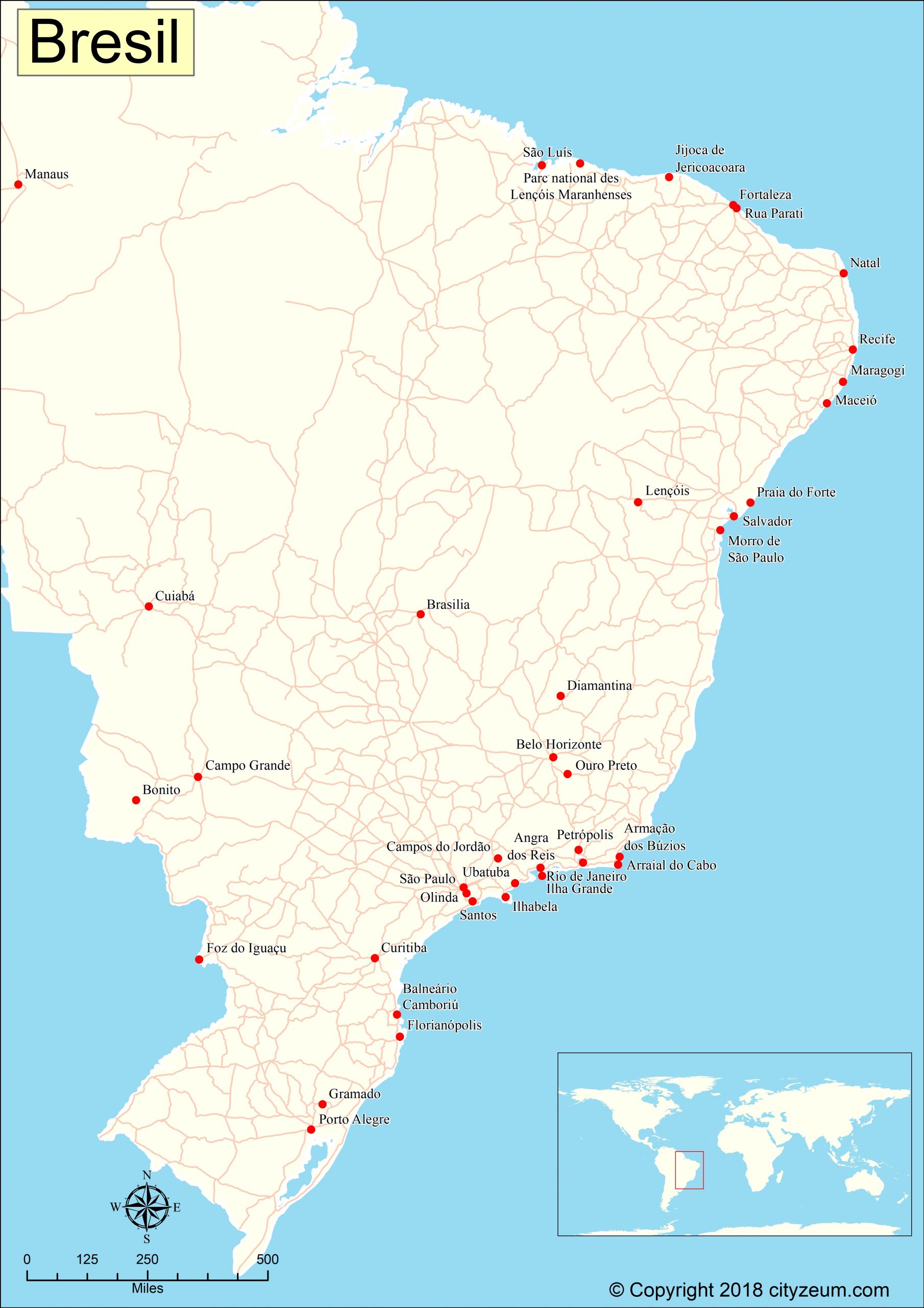 Carte Du Brésil Plan Des 29 Lieux À Voir pour Carte Du Brésil À Imprimer